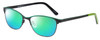 Profile View of Marie Claire MC6231-BGN Designer Polarized Reading Sunglasses with Custom Cut Powered Green Mirror Lenses in Black Green Ladies Cateye Full Rim Stainless Steel 51 mm