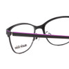 Close Up View of Marie Claire MC6231-BKL Designer Bi-Focal Prescription Rx Eyeglasses in Black Lavender Purple Ladies Cateye Full Rim Stainless Steel 51 mm