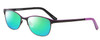 Profile View of Marie Claire MC6231-BKL Designer Polarized Reading Sunglasses with Custom Cut Powered Green Mirror Lenses in Black Lavender Purple Ladies Cateye Full Rim Stainless Steel 51 mm