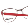 Close Up View of Marie Claire MC6239-BUR Designer Single Vision Prescription Rx Eyeglasses in Burgundy Red Black Ladies Classic Full Rim Stainless Steel 49 mm