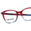 Close Up View of Marie Claire MC6240-BGB Designer Single Vision Prescription Rx Eyeglasses in Burgundy Red Crystal Blue Fade Ladies Cateye Full Rim Acetate 48 mm