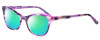 Profile View of Marie Claire MC6252-PTO Designer Polarized Reading Sunglasses with Custom Cut Powered Green Mirror Lenses in Purple Tortoise Havana Ladies Cateye Full Rim Acetate 53 mm