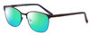 Profile View of Marie Claire MC6259-BLK Designer Polarized Reading Sunglasses with Custom Cut Powered Green Mirror Lenses in Black Ladies Cateye Full Rim Stainless Steel 49 mm