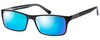 Profile View of Big&Tall 08 Designer Polarized Reading Sunglasses with Custom Cut Powered Blue Mirror Lenses in Black Crystal Mens Rectangle Full Rim Acetate 59 mm