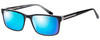 Profile View of Big&Tall 21 Designer Polarized Sunglasses with Custom Cut Blue Mirror Lenses in Black Crystal Mens Rectangle Full Rim Acetate 57 mm