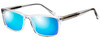 Profile View of Big&Tall 21 Designer Polarized Sunglasses with Custom Cut Blue Mirror Lenses in Crystal Transparent Mens Rectangle Full Rim Acetate 57 mm
