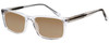 Profile View of Big&Tall 21 Designer Polarized Sunglasses with Custom Cut Amber Brown Lenses in Crystal Transparent Mens Rectangle Full Rim Acetate 57 mm
