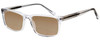 Profile View of Big&Tall 21 Designer Polarized Reading Sunglasses with Custom Cut Powered Amber Brown Lenses in Crystal Transparent Mens Rectangle Full Rim Acetate 57 mm