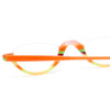 Close Up View of Johann Von Goisern  Designer Single Vision Prescription Rx Eyeglasses in Crystal Orange Yellow Green Stripe Unisex Oval Semi-Rimless Acetate 45 mm