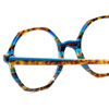 Close Up View of Johann Von Goisern Hexagon Designer Reading Glasses Gold Tortoise Stripe Blue 50mm