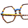 Close Up View of Johann Von Goisern Hexagon Designer Reading Glasses in Tortoise Stripe Blue 50mm