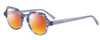 Profile View of Eyebobs Heda Letus Designer Polarized Sunglasses with Custom Cut Red Mirror Lenses in Blue Pearl Silver Grey Marble Unisex Round Full Rim Acetate 47 mm
