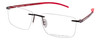 Profile View of Porsche Design P8341-A-56 Designer Reading Eye Glasses with Custom Cut Powered Lenses in Gun Metal Black Matte Red Unisex Square Rimless Stainless Steel 56 mm