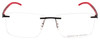 Front View of Porsche Design P8341-A-56 Designer Reading Eye Glasses with Custom Cut Powered Lenses in Gun Metal Black Matte Red Unisex Square Rimless Stainless Steel 56 mm