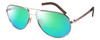 Profile View of Porsche Design P8280-B-59 Designer Polarized Reading Sunglasses with Custom Cut Powered Green Mirror Lenses in Gun Metal Grey Silver Unisex Aviator Full Rim Titanium 59 mm
