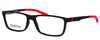 Profile View of Smith Optic CLOCKWORK Rectangle Designer Reading Glasses in Matte Black Red 55mm