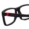 Close Up View of Smith Optic CLOCKWORK Rectangle Designer Reading Glasses in Matte Black Red 55mm
