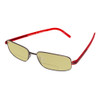 Profile View of Porsche Design P8125-D-57 Designer Polarized Reading Sunglasses with Custom Cut Powered Sun Flower Yellow Lenses in Dark Gun Metal & Red Unisex Rectangle Full Rim Titanium 57 mm