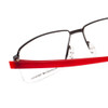 Close Up View of Porsche Design P8272-D-57 Designer Progressive Lens Prescription Rx Eyeglasses in Satin Black Gun Metal&Matte Red Unisex Square Semi-Rimless Titanium 57 mm