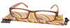 Front and Case View of Calabria Mira Rectangular Designer Blue Light Block Glasses 50 mm Apricot Orange