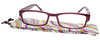 Front and Case View of Calabria Mira Rectangular Designer Blue Light Glasses 50mm in Grape Berry Purple