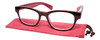 Front and Case View of Calabria Drew Square Designer Progressive Blue Light Glasses 48 mm Marsala Smoke