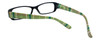 Close Up View of Calabria Beth Rectangular Designer Blue Light Blocking Glasses 50 mm Lime Green