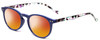 Profile View of Calabria MDR8003 Designer Polarized Sunglasses with Custom Cut Red Mirror Lenses in Navy Blue Crystal Spot Unisex Oval Full Rim Acetate 47 mm
