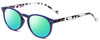 Profile View of Calabria MDR8003 Designer Polarized Reading Sunglasses with Custom Cut Powered Green Mirror Lenses in Navy Blue Crystal Spot Unisex Oval Full Rim Acetate 47 mm