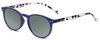 Profile View of Calabria MDR8003 Designer Polarized Reading Sunglasses with Custom Cut Powered Smoke Grey Lenses in Navy Blue Crystal Spot Unisex Oval Full Rim Acetate 47 mm