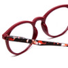 Close Up View of Calabria MDR8003 Designer Bi-Focal Prescription Rx Eyeglasses in Maroon Red Crystal Spot Unisex Oval Full Rim Acetate 47 mm