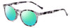 Profile View of Calabria MDR8003 Designer Polarized Reading Sunglasses with Custom Cut Powered Green Mirror Lenses in Grey Tortoise Black Unisex Oval Full Rim Acetate 47 mm