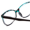 Close Up View of Calabria MDR8004 Designer Reading Eye Glasses with Custom Cut Powered Lenses in Teal Green Tortoise Crystal Black Fade Ladies Cateye Full Rim Acetate 49 mm