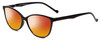 Profile View of Calabria MDR8004 Designer Polarized Sunglasses with Custom Cut Red Mirror Lenses in Gloss Black Ladies Cateye Full Rim Acetate 49 mm