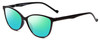 Profile View of Calabria MDR8004 Designer Polarized Reading Sunglasses with Custom Cut Powered Green Mirror Lenses in Gloss Black Ladies Cateye Full Rim Acetate 49 mm