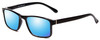 Profile View of Calabria L2007 Designer Polarized Sunglasses with Custom Cut Blue Mirror Lenses in Gloss Black Mens Square Full Rim Acetate 54 mm