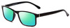 Profile View of Calabria L2007 Designer Polarized Reading Sunglasses with Custom Cut Powered Green Mirror Lenses in Gloss Black Mens Square Full Rim Acetate 54 mm