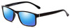 Profile View of Calabria L2007 Designer Polarized Reading Sunglasses with Custom Cut Powered Blue Mirror Lenses in Gloss Black Mens Square Full Rim Acetate 54 mm