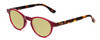 Profile View of Ann Taylor ATR030 Designer Polarized Reading Sunglasses with Custom Cut Powered Sun Flower Yellow Lenses in Red Pink Tortoise Havana Brown Gold Ladies Round Full Rim Acetate 47 mm