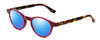 Profile View of Ann Taylor ATR030 Designer Polarized Reading Sunglasses with Custom Cut Powered Blue Mirror Lenses in Red Pink Tortoise Havana Brown Gold Ladies Round Full Rim Acetate 47 mm