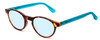 Profile View of Ann Taylor ATR030 Designer Blue Light Blocking Eyeglasses in Tortoise Brown Gold Turquoise Crystal Blue Ladies Round Full Rim Acetate 47 mm