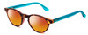 Profile View of Ann Taylor ATR030 Designer Polarized Sunglasses with Custom Cut Red Mirror Lenses in Tortoise Brown Gold Turquoise Crystal Blue Ladies Round Full Rim Acetate 47 mm