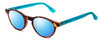 Profile View of Ann Taylor ATR030 Designer Polarized Sunglasses with Custom Cut Blue Mirror Lenses in Tortoise Brown Gold Turquoise Crystal Blue Ladies Round Full Rim Acetate 47 mm