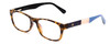 Profile View of Ann Taylor ATR040 Designer Reading Eye Glasses with Custom Cut Powered Lenses in Tortoise Havana Brown Gold Navy Blue Stripe Ladies Classic Full Rim Acetate 52 mm