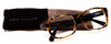 Top View of Ann Taylor ATR040 Designer Reading Eye Glasses with Custom Cut Powered Lenses in Tortoise Havana Brown Gold Navy Blue Stripe Ladies Classic Full Rim Acetate 52 mm