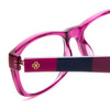 Close Up View of Ann Taylor ATR040 Designer Reading Eye Glasses with Custom Cut Powered Lenses in Crystal Purple Hot Pink Fuchsia Stripe Ladies Classic Full Rim Acetate 52 mm