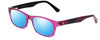 Profile View of Ann Taylor ATR040 Designer Polarized Sunglasses with Custom Cut Blue Mirror Lenses in Crystal Purple Hot Pink Fuchsia Stripe Ladies Classic Full Rim Acetate 52 mm