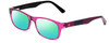 Profile View of Ann Taylor ATR040 Designer Polarized Reading Sunglasses with Custom Cut Powered Green Mirror Lenses in Crystal Purple Hot Pink Fuchsia Stripe Ladies Classic Full Rim Acetate 52 mm