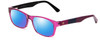 Profile View of Ann Taylor ATR040 Designer Polarized Reading Sunglasses with Custom Cut Powered Blue Mirror Lenses in Crystal Purple Hot Pink Fuchsia Stripe Ladies Classic Full Rim Acetate 52 mm