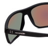 Close Up View of Arnette Booger Unisex Wrap Polarized Sunglasses in Matte Black/Blue Mirror 61 mm
